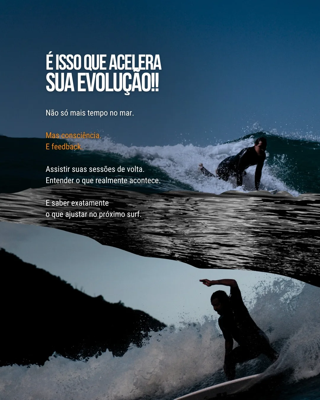 Duas fotos de surfistas em manobra, lado a lado